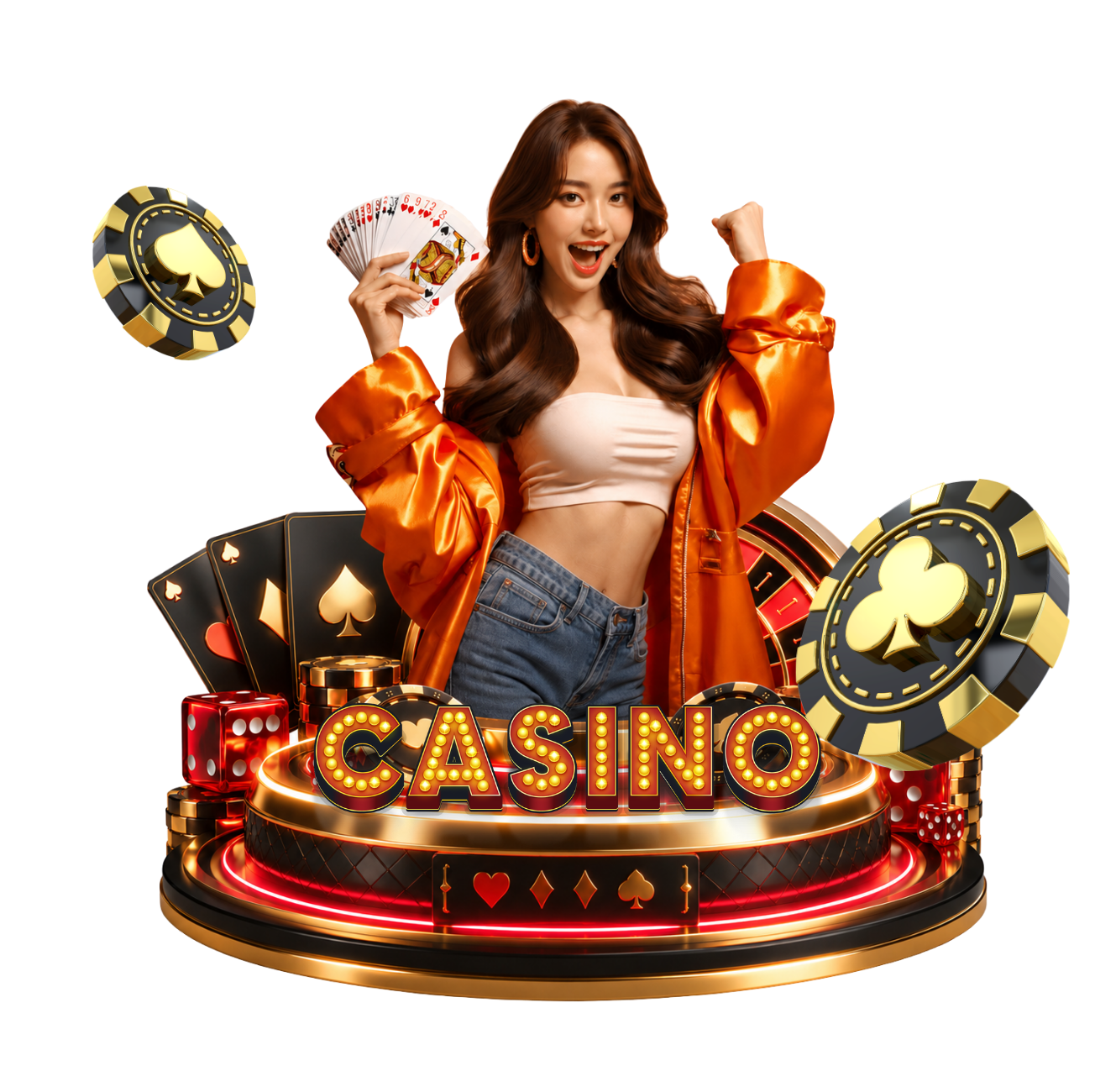 M7 Club casino host with playing cards and chips
